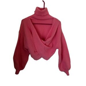 SHEIN Vibrant Pink Cowl Neck Sweater